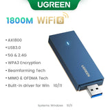 UGREEN WiFi Adapter AC650 AX1800 WiFi6/5 5G&2.4G USB WiFi Card Dongle for Desktop Laptop Wifi Antenna USB Ethernet Network Card