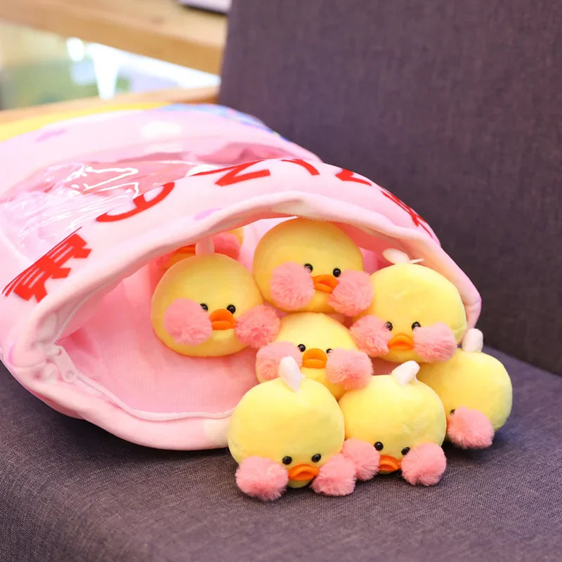 Cartoon Ramen Puff Cookie Bag Bubble Tea Plush Pillow Stuffed Kawaii Animals Axolotl Yellow Duck Bat Bunny Small Balls Candy Bag