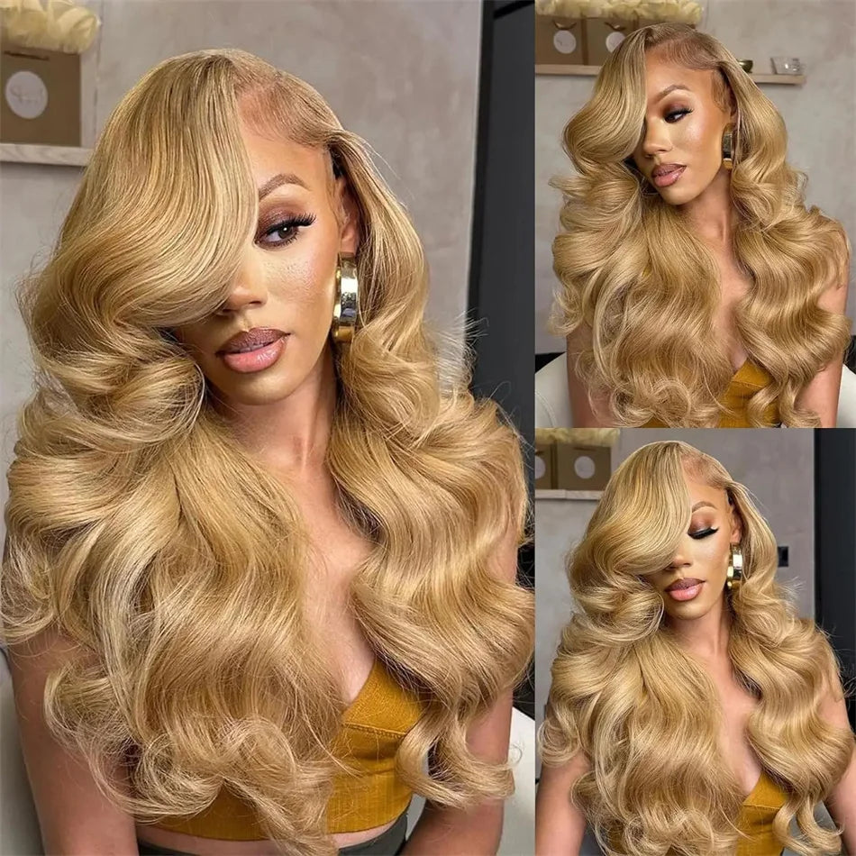 13x4 Transparent Honey Blonde Lace Front Wigs 27# Colored Straight Lace Front Human Hair Wigs 32 Inch Body Wave Human Hair Wigs