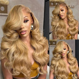 13x4 Transparent Honey Blonde Lace Front Wigs 27# Colored Straight Lace Front Human Hair Wigs 32 Inch Body Wave Human Hair Wigs