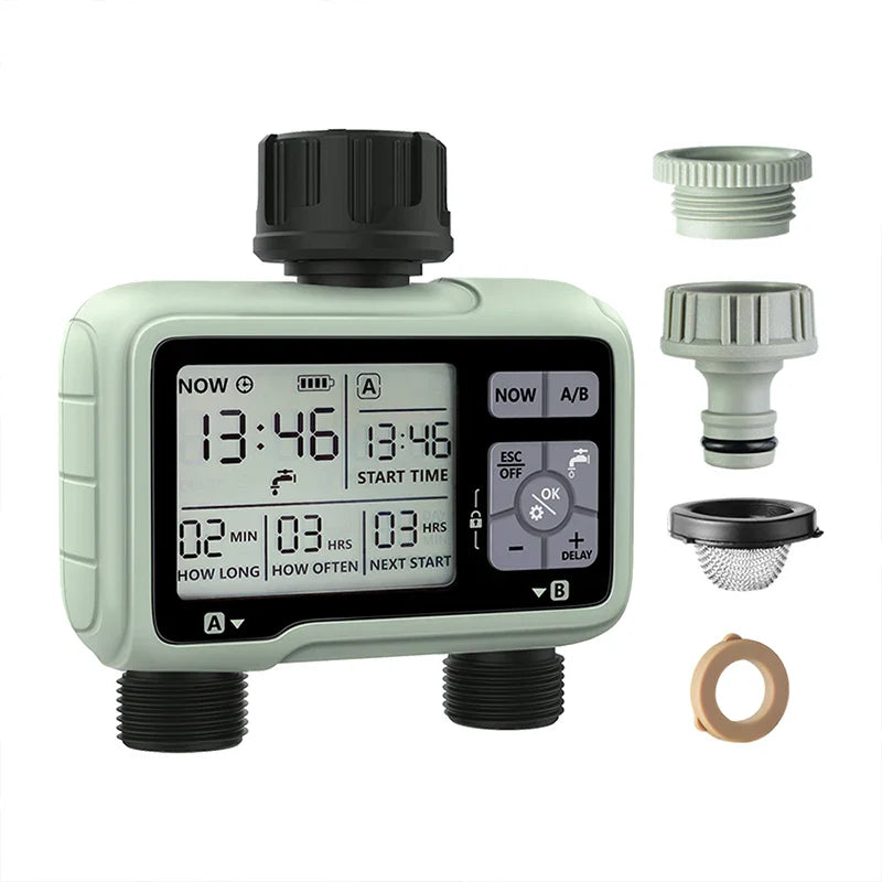 Super Timing System 2-Outlet Water Timer Precisely Watering Up Outdoor Automatic Irrigation Fully Adjustable Program