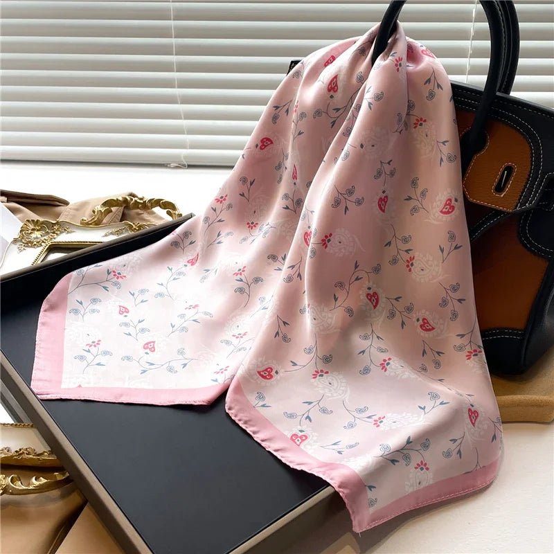 Silk Hair Scarf for Women Fashion Print Shawl Wraps Female Headband Neckerchief 70cm Hand Bag Wrist Foulard Neck Tie Echarpe