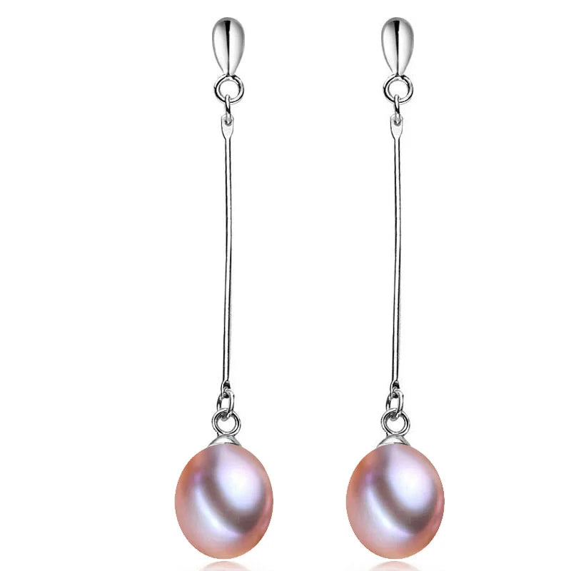 Trendy Natural Freshwater Long Pearl Earrings For Women,fashion White Bridal 925 Silver Earring Jewelry Party Gift