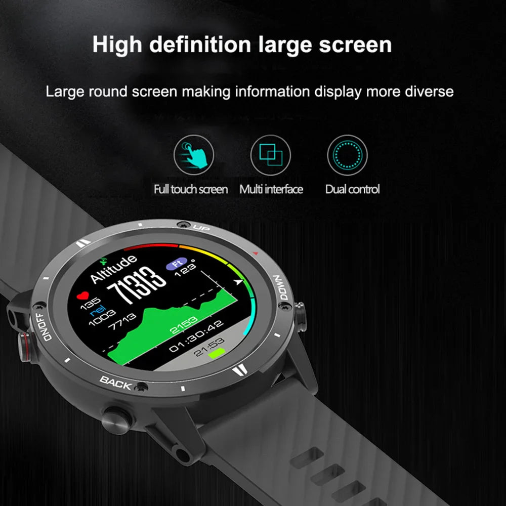 1.28 Inch Outdoor GPS Sports Watch Waterproof Fitness Tracker Wrist Watch with MEMSIC Compass for Running Swimming Climbing