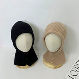 Korean Kids Balaclava Hat One Piece Scarf Cap Winter Warm Knitted Ear Protection Hat Solid Children Boys Girls Hooded Beanie