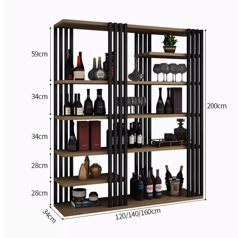 European Iron Bar Wine Cabinets Retro Display Cabinet Industrial Wind Bar Furniture Home Wine Rack Living Room Storage Display