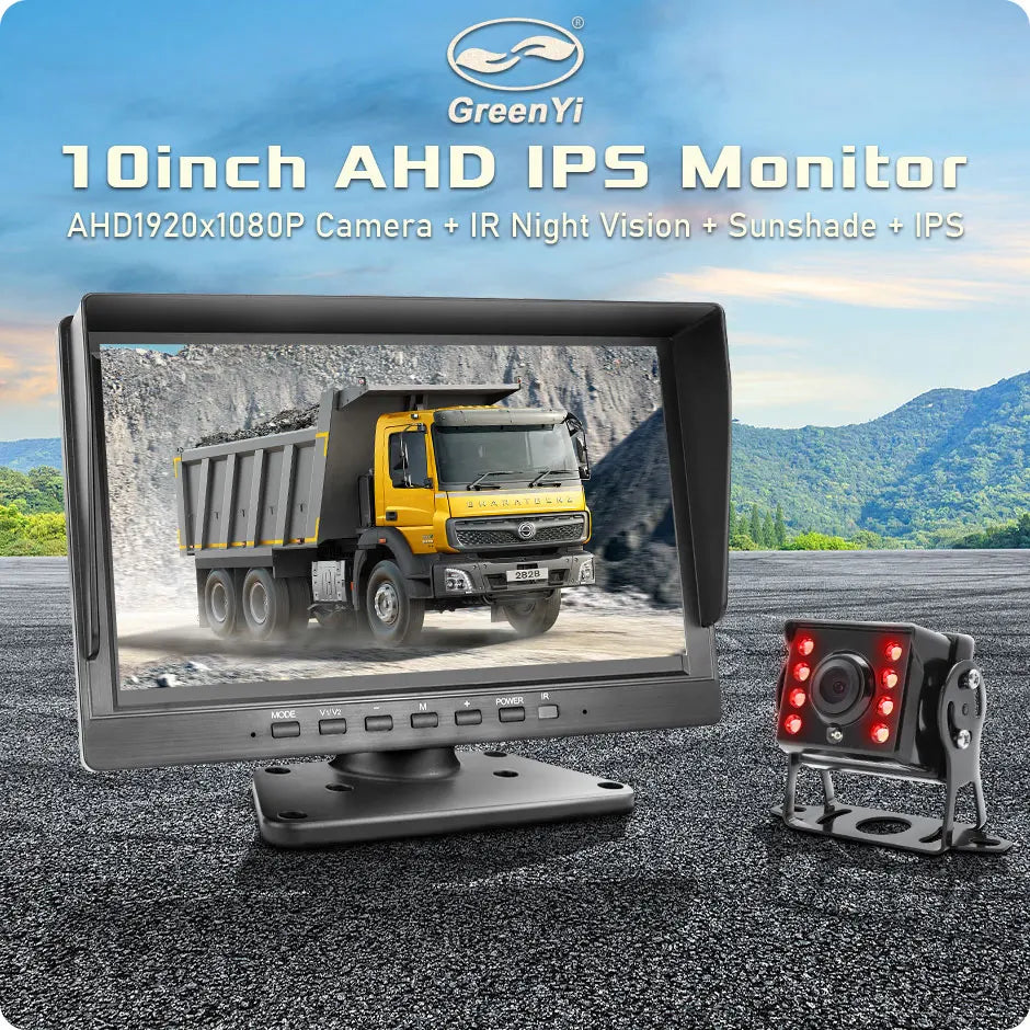 FHD 1920x1080P 10 Inch IPS Screen Truck Bus Vehicle DVR Recorder Parking Monitor With 2 Channels Front Rear Side AHD Car Camera