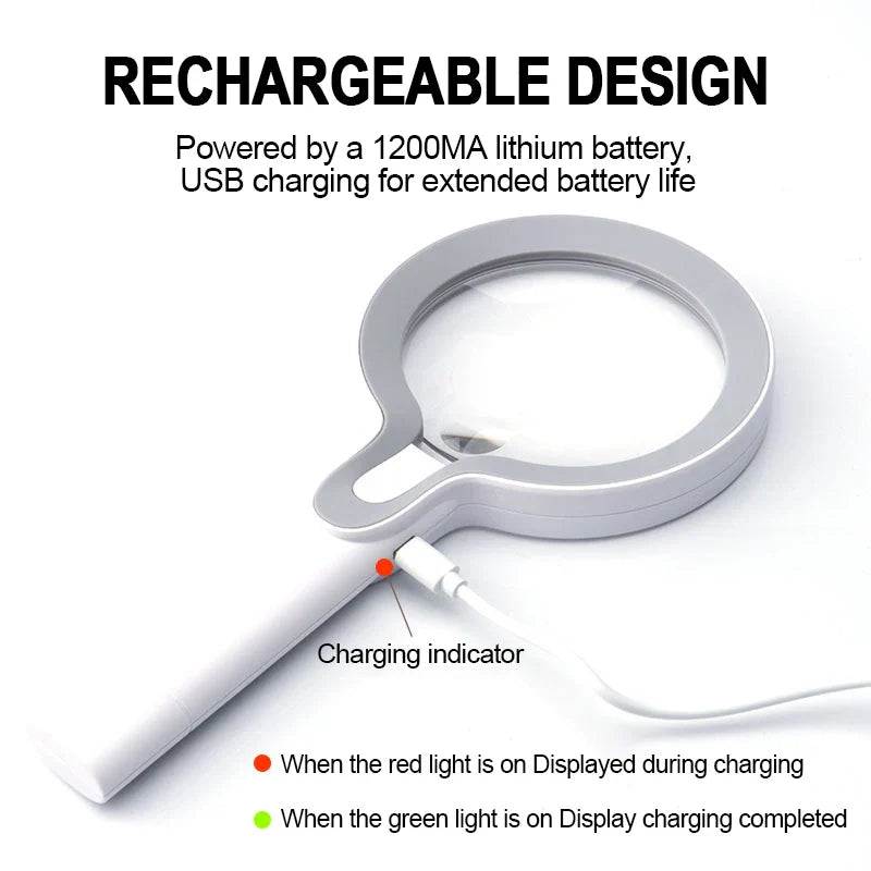 10X 25X Handheld Magnifying Glass USB Rechargeable Magnifier with 29 LED Lights Illuminated Magnifier for Reading/Identification