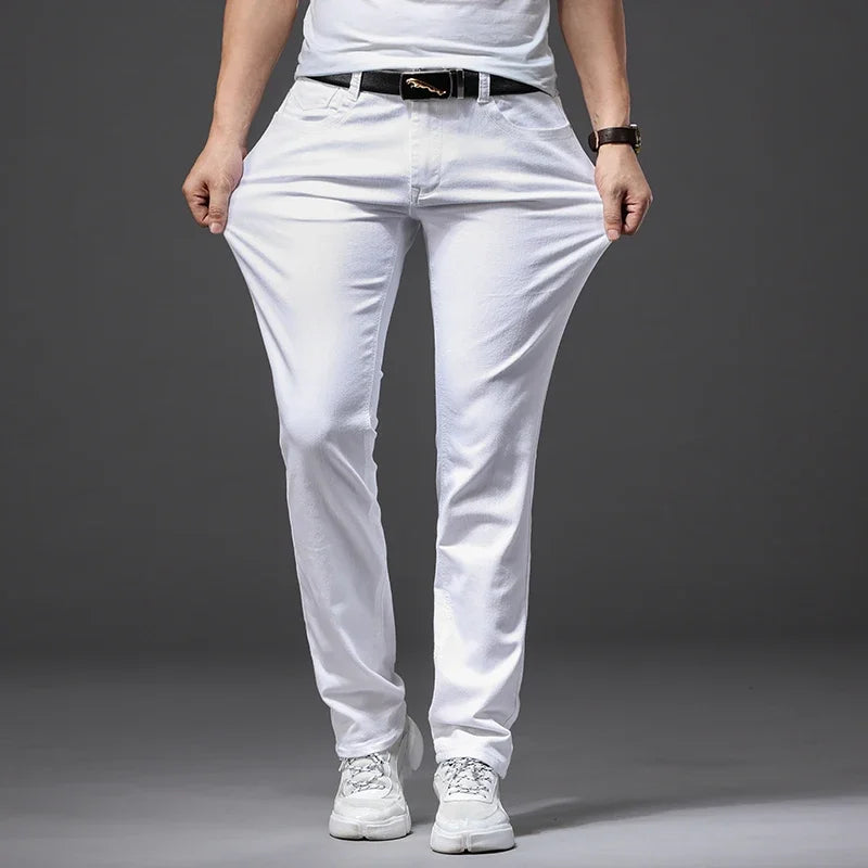 Spring and Summer White Soft Stretch Denim Men Jeans Fashion Casual Classic Style Slim Trousers Male Brand Advanced Pants