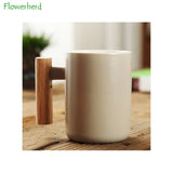 Nordic Wooden Handle Ceramic Porcelain Mug Coffee Cups Literary Water Tea Cup Milk Mug Coffee Cup Drinkware Coffeeware Teaware