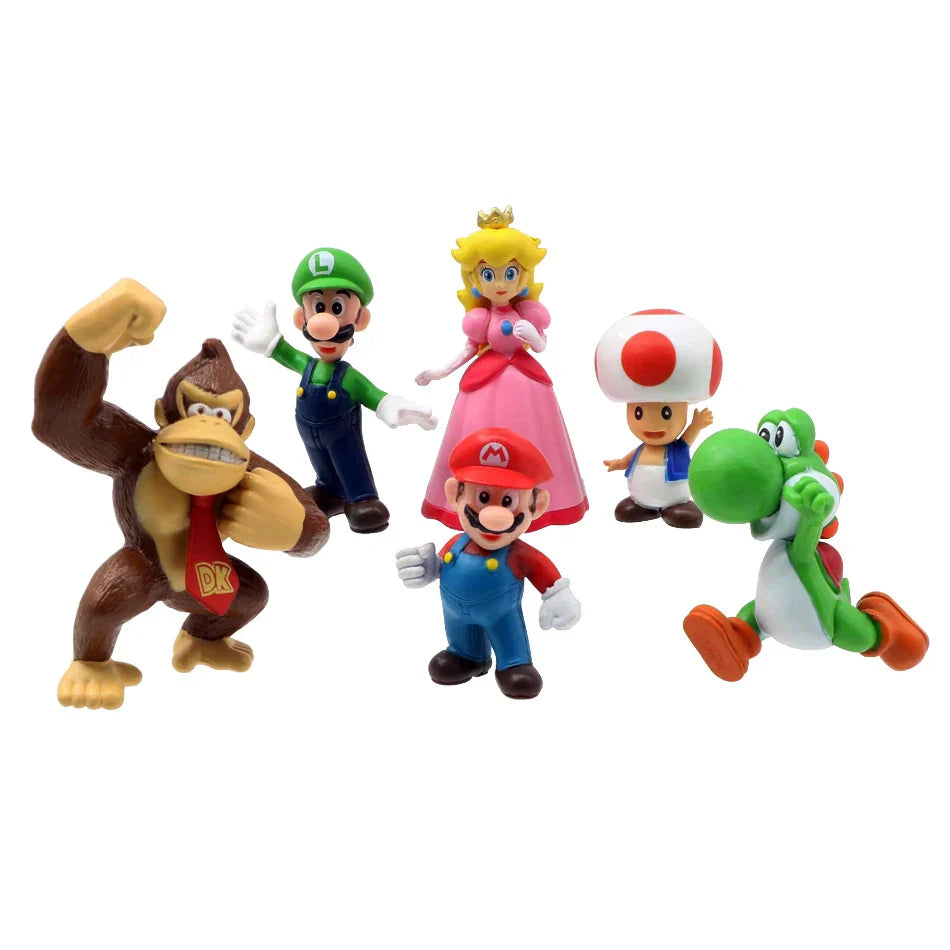 6pcs/set Super Mario Bros PVC Action Figure Toys Dolls Model Set Luigi Yoshi Donkey Kong Mushroom for kids birthday gifts AAA