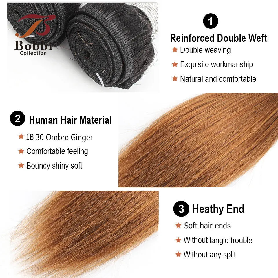 50g/pc 4 Bundles with Closure Transparent 4x1 T Lace Middle Part Ombre Ginger Blonde Straight Remy Human Hair Short Bob Style