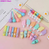 6Pcs/Lot Cute Cartoon Cat Highlighters School Office Stationery Students Drawing Supplies Kawaii Ice Cream Mini Paint Marker Pen