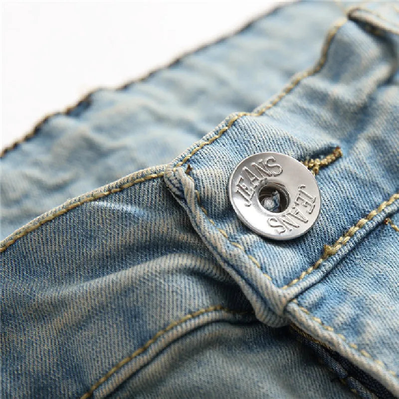 Simple Style Retro Solid Holes Skinny Men Jeans Trousers Stylish Male Ripped Stretch Jogging Casual Denim Pants