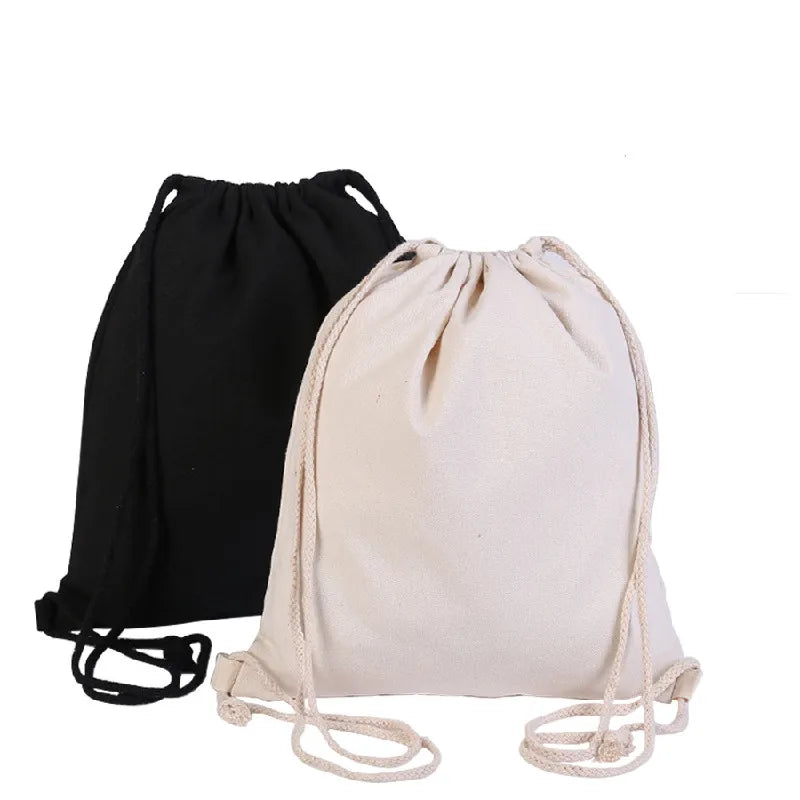 34*43cm Canvas Bag Shoulders Drawstring Bundle Pockets Custom Creative Shopping Student Backpack Bag Cotton Pouch