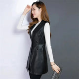 Faux Leather Vest Women's Clothing 2022 PU Autumn Jacket Korean Solid Sleeveless Vest Mid Long Coat Female Waistcoat Outerwear