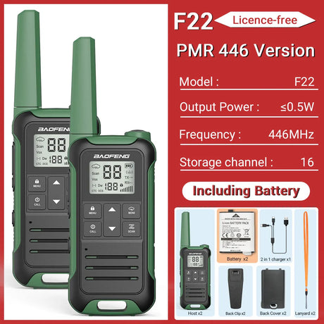 2pcs Baofeng F22 PMR FRS Walkie Talkie Type-c Charging Portable Mini Communication Radio Profesional Two Way Radio For Camping