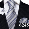 Luxury Mens Ties Set Blue Silver Gray Striped Necktie Pocket Square Cufflinks Set Wedding Gift Corbatas Clip Barry·Wang 6237