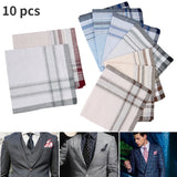 10Pcs Square Multicolor Plaid Stripe Men Women Pocket for Wedding Party Business Chest Towel 100% cotton Handkerchiefs Scarves