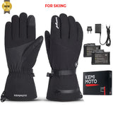 KEMIMOTO Heated Gloves Winter Snowmobile Scooter Moto Skiing Gloves Waterproof Touch Screen Rechargeable Battery Hunting Fishing