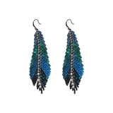 Long Retro Blue Flower Feather Tassel Dangle Earrings for Women 2022 Fashion Crystal Drop Earring Vintage Brincos Jewelry