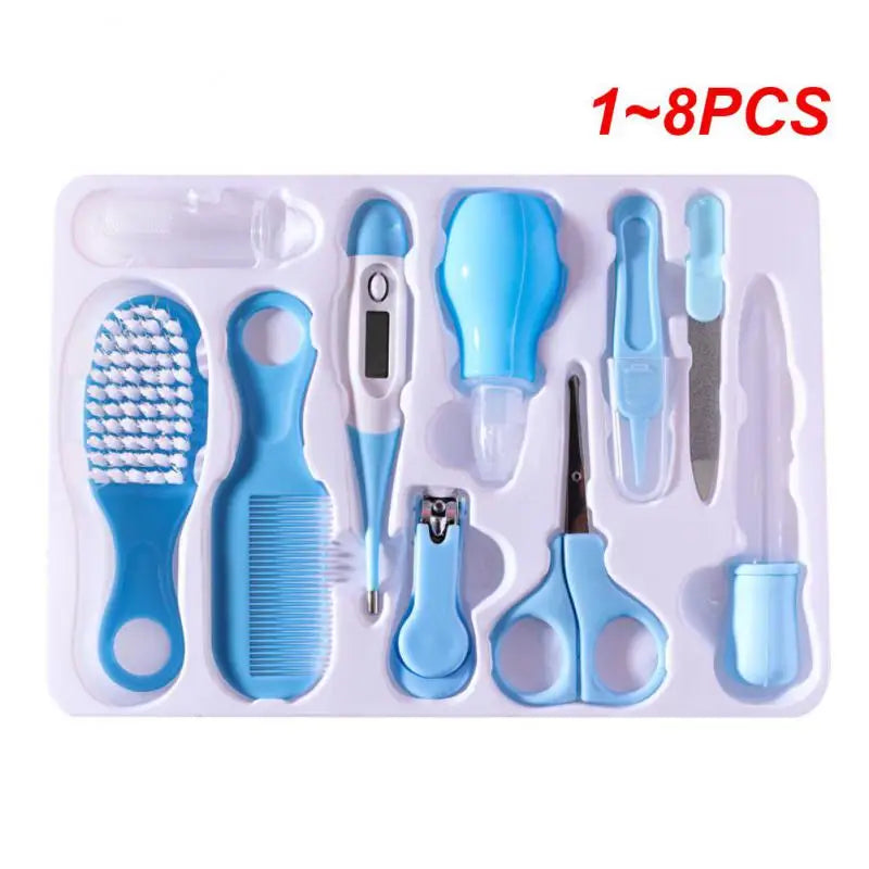 1~8PCS Nasal Aspirator Without Sharp Corners Newborn Infant Care Nail Clipper Set Round Head File Blue Baby Care