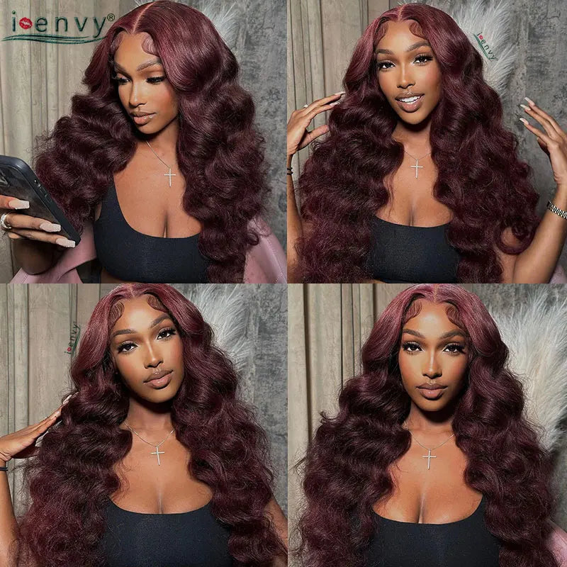 13x6 99J Burgundy Lace Front Wig Body Wave Colored Transparent Lace Wig Peruvian 13x4 Lace Frontal Wig Human Hair Wigs Red Wigs