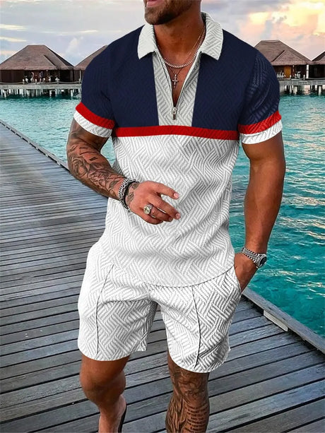 Summer Brand Tracksuit Solid Color Male Shorts Suit Polo Shirt Set Daily Casual Beach Clothing 3D Printed Fashion Slim Fit Mens