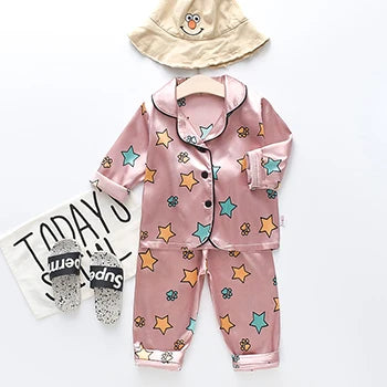 Toddler Girls Silk Satin Pajamas Sets Cartoon Kids Boys Pyjamas Baby Sleepwear Suit Girl Casual Home Wear Clothes Boy Loungewear