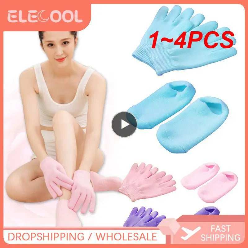 1~4PCS Reusable SPA Gel Socks Moisturizing Whitening Exfoliating Velvet Smooth Beauty Foot Care Silicone Socks Feet Care