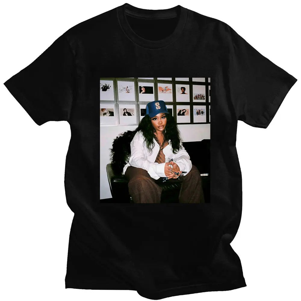 Rapper SZA CTRL X SOS Album Print T-Shirt Plus Size Retro Punk Universal Oversized Hip Hop Harajuku Cotton Streetwear