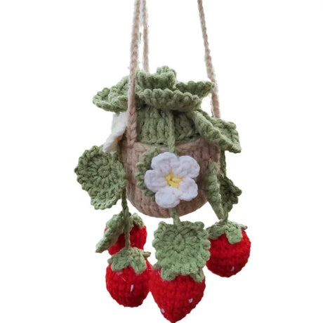 NEW Cute Potted Plants Crochet Car Basket,Hanging Plant Crochet for Car Decor,Car Ornament Rear View Mirror Hanging Accessories