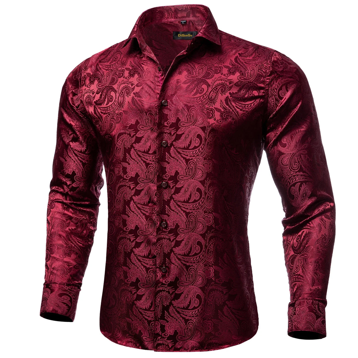 Luxury Silk Polyester Casual Shirts for Men Long Sleeve Blouse Prom Tuxedo Formal Purple Paisley Designer Men Clothing