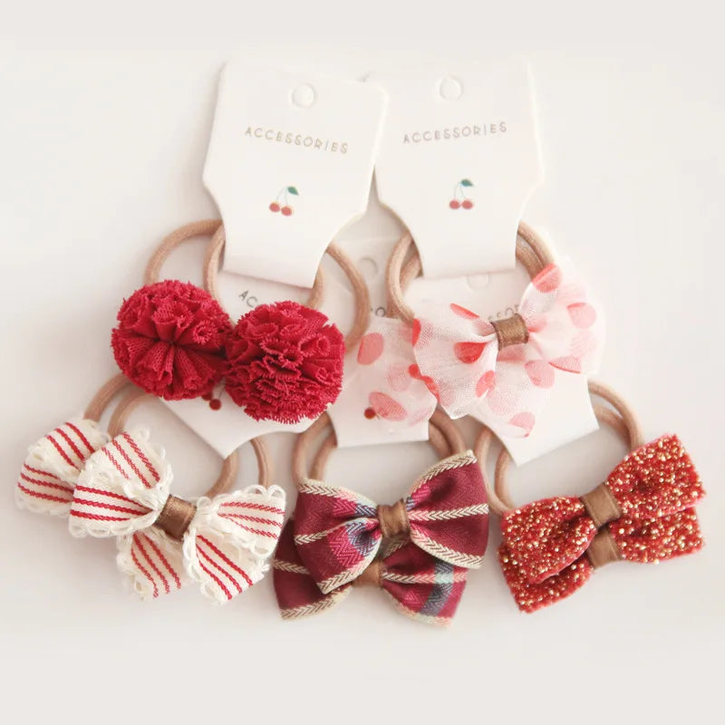 10Pcs/Lot  Children's Cute Headwear Hair Accessories Baby's Basic Bow Tie Band Set Small Scrunchie Kids Elastic Hair Ties