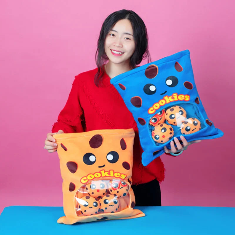 Cartoon Ramen Puff Cookie Bag Bubble Tea Plush Pillow Stuffed Kawaii Animals Axolotl Yellow Duck Bat Bunny Small Balls Candy Bag