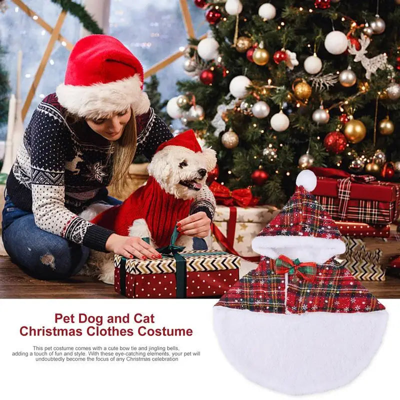 Pet Christmas Cloak Kitten Puppy Clothes Costume Cat Apparels Winter Warm Dog Cloak For Christmas Party Theme Pet Supplies