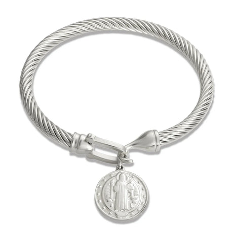 Saint Benedict Medal Charm Bracelet Stainless Steel Wire Bangles for Women Men The Priest Religious Pendant Bracelets Jewelry