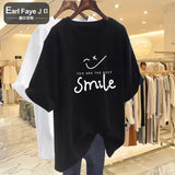 2023 Summer Plus Size Cotton T-Shirt Ladies Soft O-Neck Letter Print T-Shirt Oversized Short Sleeve T-Shirt Free Shipping