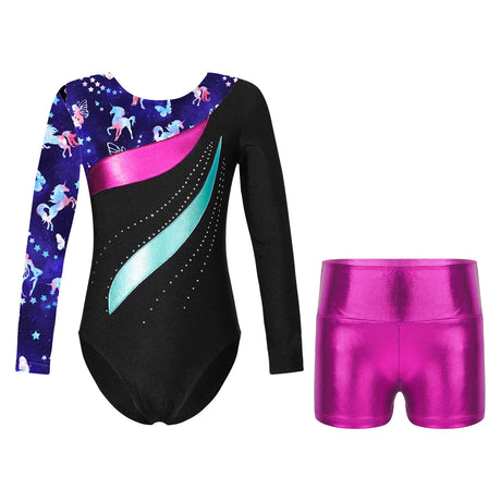 Kids Girl Ballet Dance Gymnastic Leotard Sleeveless Bodysuit with Shorts Skating Stage Performance Dancewear Swimwear Sportswear