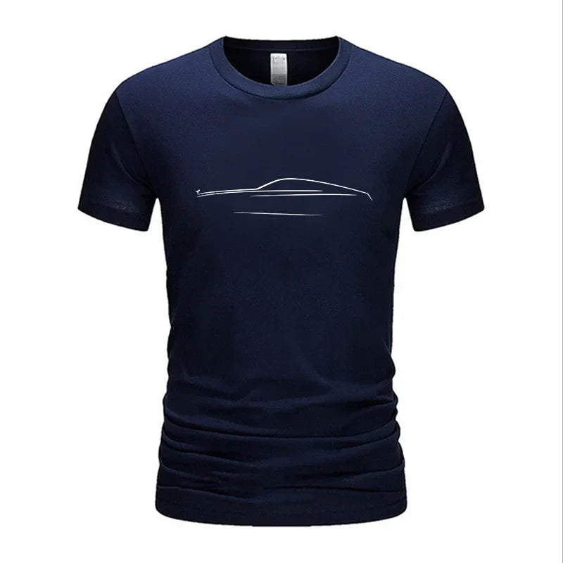 2024 New Men's Casual Top Short sleeved T-shirt with Car Print Fashion Design Street Wear Basic Top Graphic Plain T-shirt