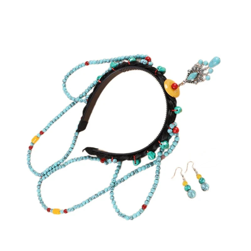 Turquoise Forehead Chain Ethnic Headband Festival Wedding Hair Hoop for Girl