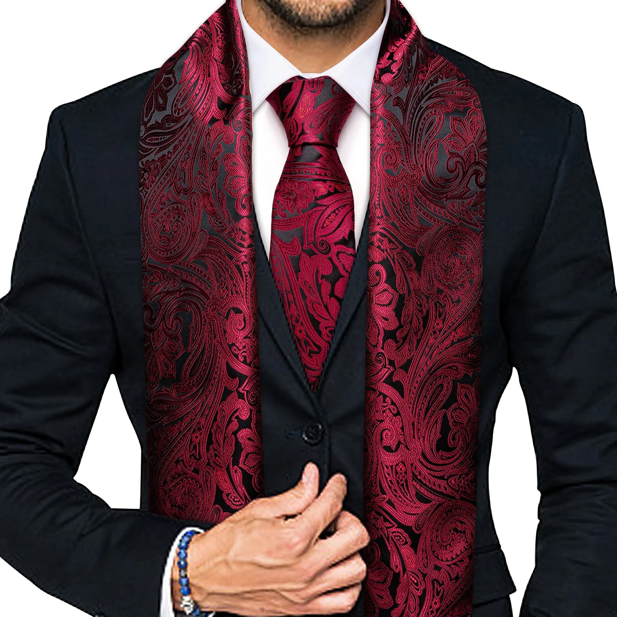 New Fashion Men Scarf Tie Set Blue Gold Jacquard Paisley Silk Autumn Winter Hanky Cufflink Casual Business Shawl Gift Barry.Wang