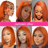 180% Density Ginger Orange Straight Bob Wig 13x4 Lace Frontal Bob Human Hair Wigs For Black Women Brazilian Remy Straight Wig