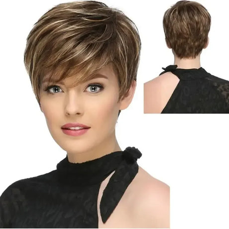 Women's Fashion Short Synthetic Wigs Pixie Cut Blonde Ombre Hair Costume Party Wigs for Woman Fluffy Natural Curly Wavy Wig