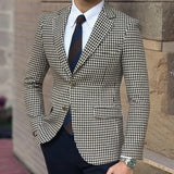 Houndstooth Plaid Blazer for Men One Piece Suit Jacket with 2 Side Slit Slim Fit Casual Male Coat Fashion Clothes 2023