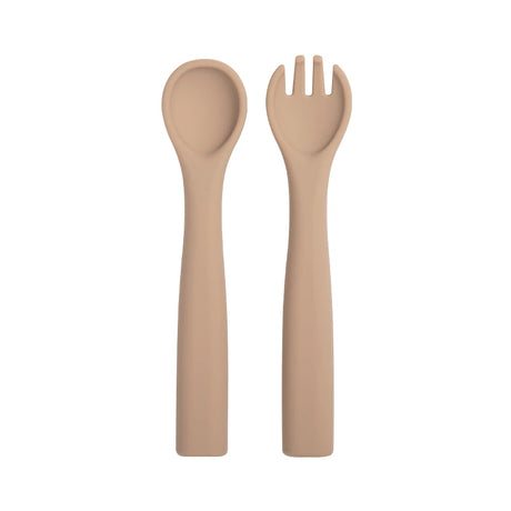 Food Grade Baby Soft Silicone Spoon Fork Set Toddler Training Tableware Non-Slip Kids Solid Color Feeding Utensils For Boy Girls