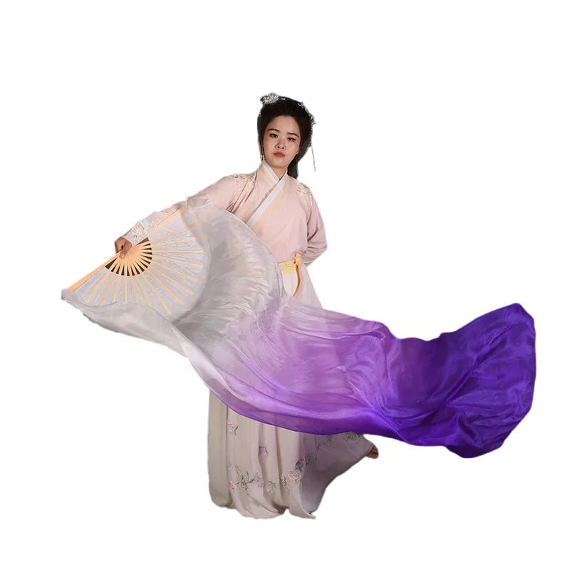 Professional Bellydance Silk Veils Light Weight 100% Silk Fan Hand Paint Colorful Dancer Performance Props Extra Long Flowy 1.8m