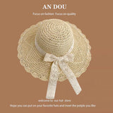 Spring Summer Korean Sweet Big Brim Straw Sun Hat Women Seaside Sunshade Sunscreen Straw Bucket Hat Basin Hat