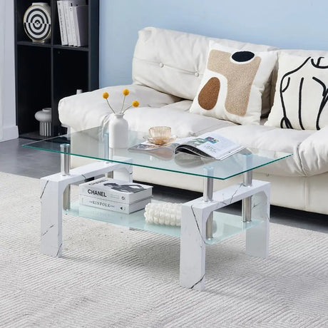 Living Room Rectangle Coffee Table, Tea Table Suitable for Waiting Room, Modern Side Coffee Table with Wooden Leg,