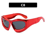 Fashion Y2K Cyberpunk Sunglasses Women Men UV400 Red Blue Shades Silver Mirror Lenses Vintage Outdoor Hiphop Eyewear